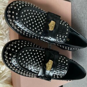 Miu Miu Black Loafers with Silver Studs